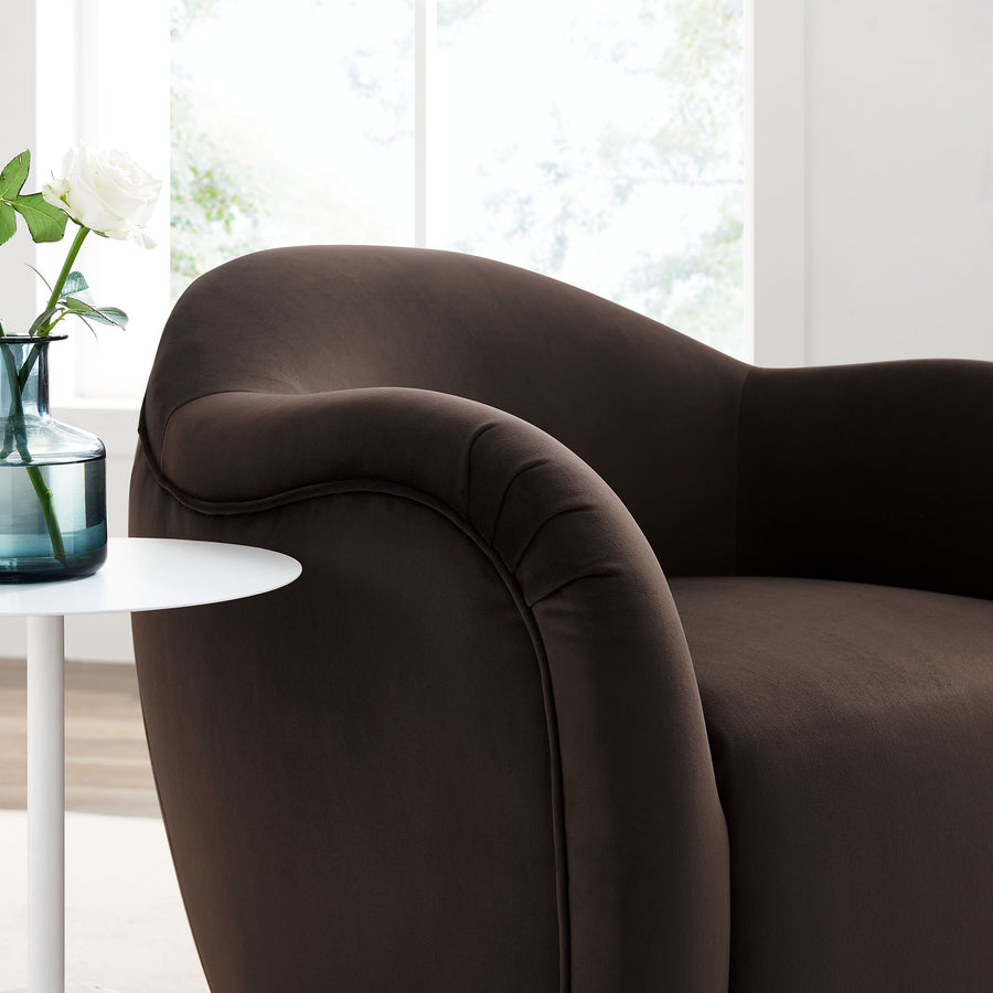Linus Performance Velvet Swivel Armchair in Chocolate Brown