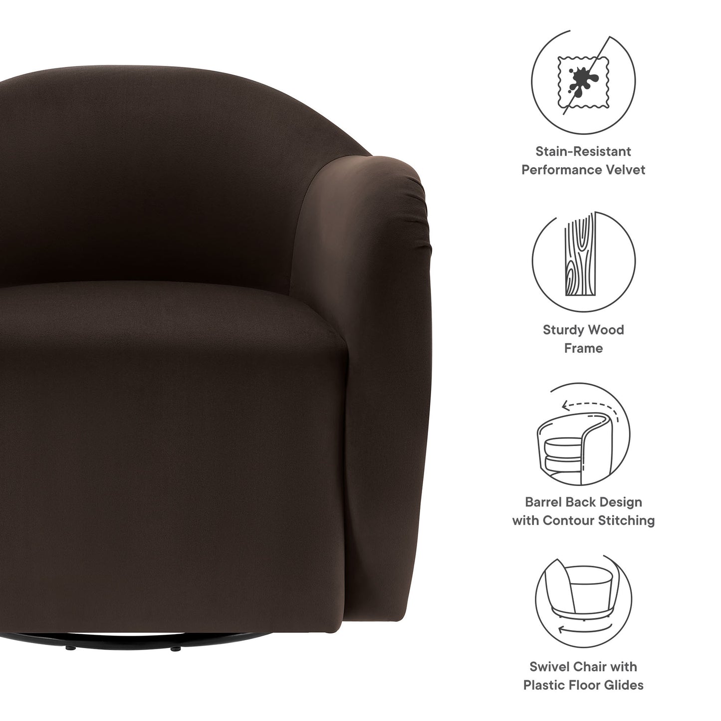 Compose Performance Velvet Swivel Armchair by Furniture For America