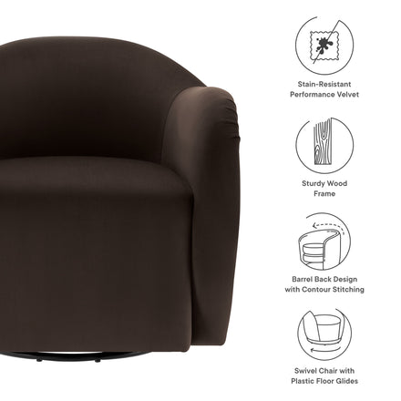 Compose Performance Velvet Swivel Armchair in Chocolate Brown