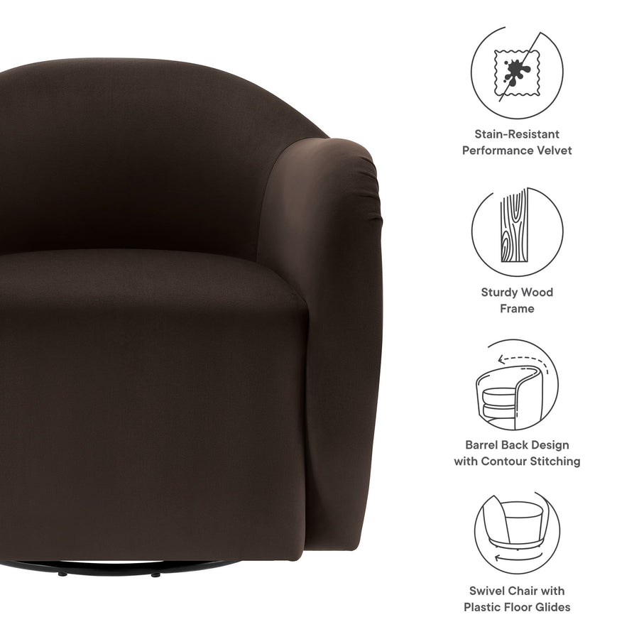Linus Performance Velvet Swivel Armchair in Chocolate Brown
