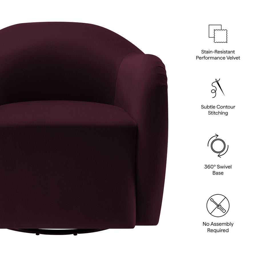 Linus Performance Velvet Swivel Armchair in Mulberry