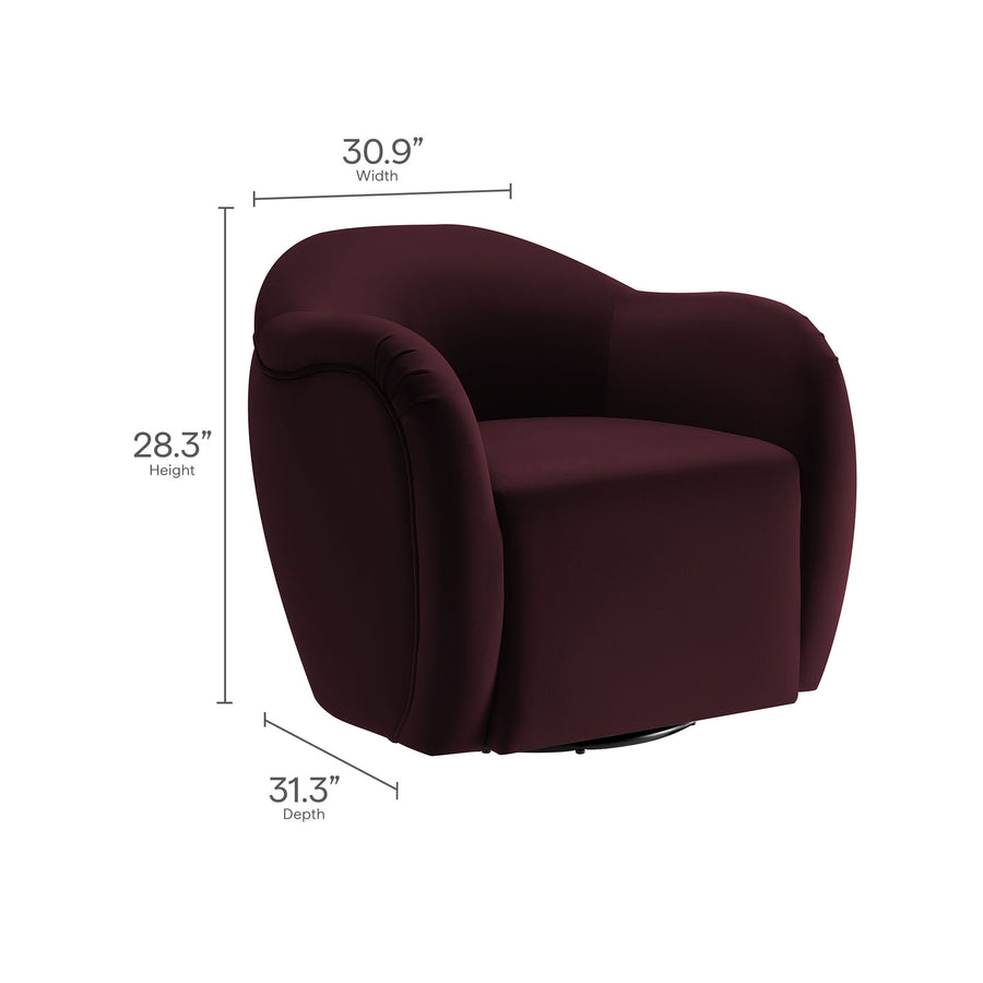 Linus Performance Velvet Swivel Armchair in Mulberry