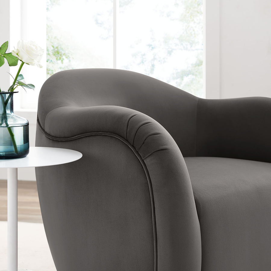 Linus Performance Velvet Swivel Armchair in Storm Gray