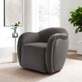 Linus Performance Velvet Swivel Armchair in Storm Gray