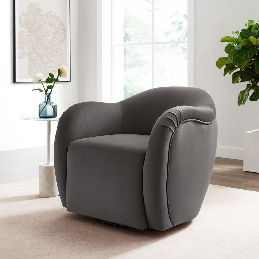 Linus Performance Velvet Swivel Armchair in Storm Gray