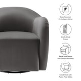 Linus Performance Velvet Swivel Armchair in Storm Gray
