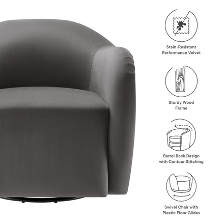Compose Performance Velvet Swivel Armchair in Storm Gray