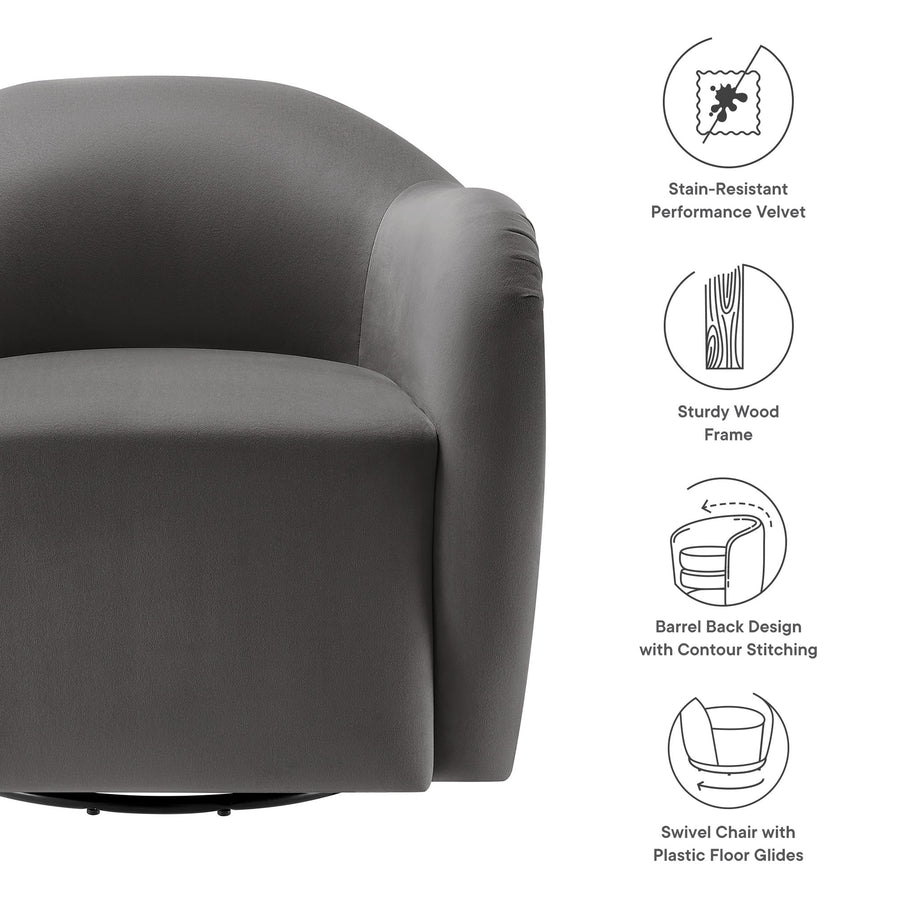 Linus Performance Velvet Swivel Armchair in Storm Gray