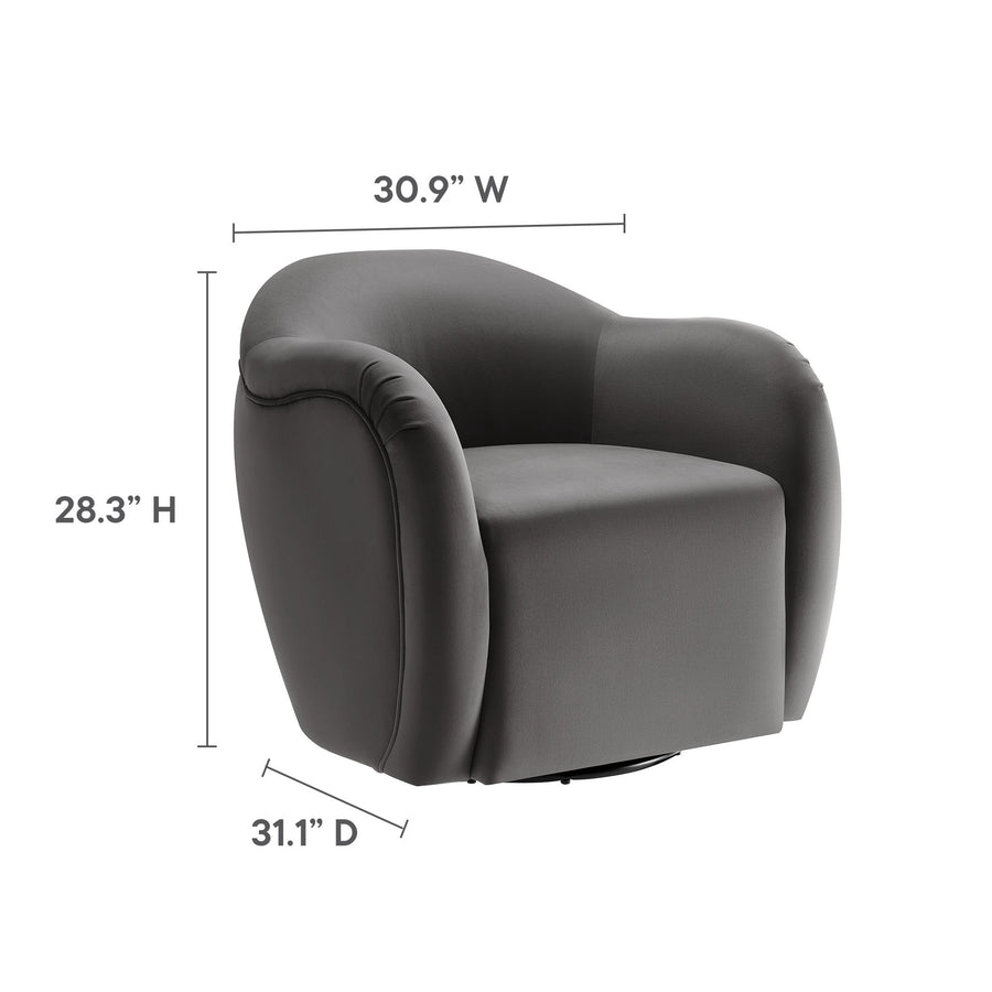 Linus Performance Velvet Swivel Armchair in Storm Gray