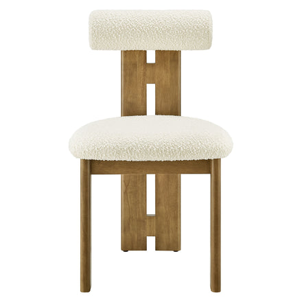 Torian Boucle Fabric Dining Chair Set of 2 in French Oak Ivory