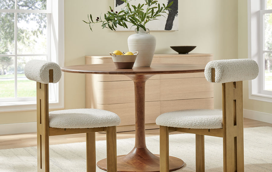 Svendborg Boucle Fabric Dining Chair Set of 2 in French Oak Ivory