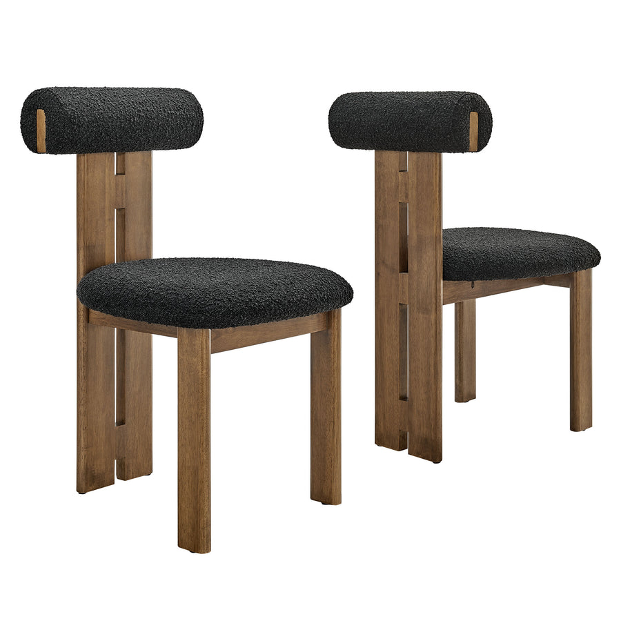 Svendborg Boucle Fabric Dining Chair Set of 2 in Walnut Black