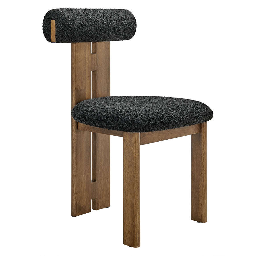 Svendborg Boucle Fabric Dining Chair Set of 2 in Walnut Black