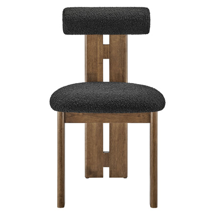 Torian Boucle Fabric Dining Chair Set of 2 in Walnut Black