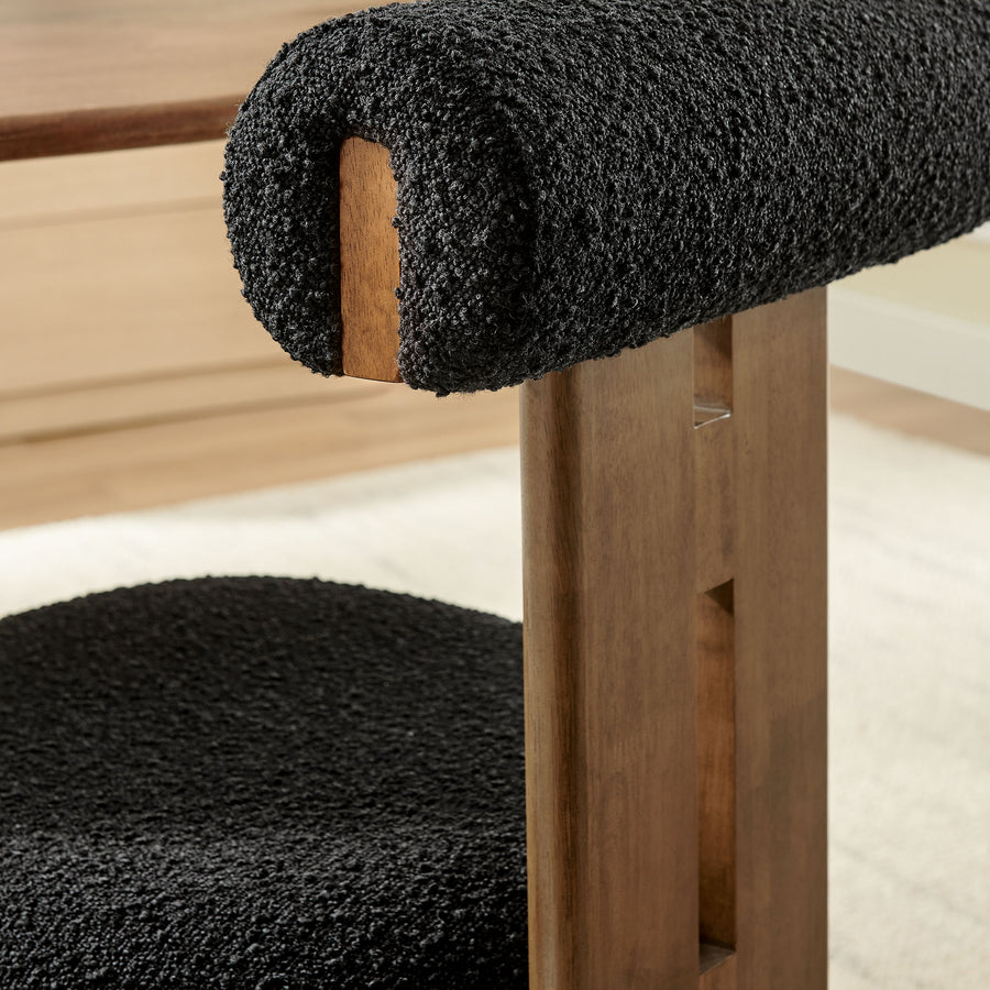 Svendborg Boucle Fabric Dining Chair Set of 2 in Walnut Black