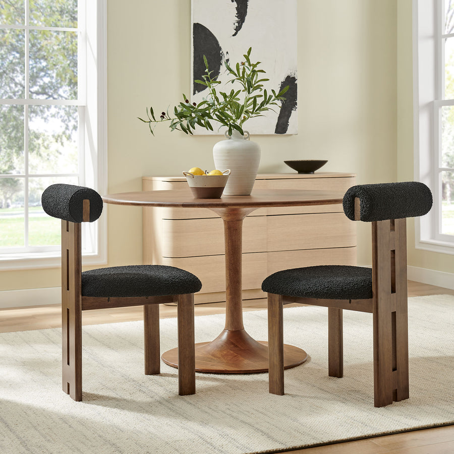 Svendborg Boucle Fabric Dining Chair Set of 2 in Walnut Black