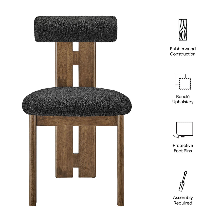 Svendborg Boucle Fabric Dining Chair Set of 2 in Walnut Black