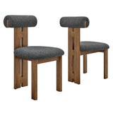 Svendborg Boucle Fabric Dining Chair Set of 2 in Walnut Charcoal