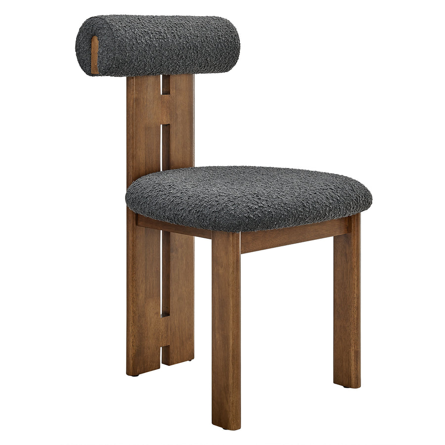 Svendborg Boucle Fabric Dining Chair Set of 2 in Walnut Charcoal