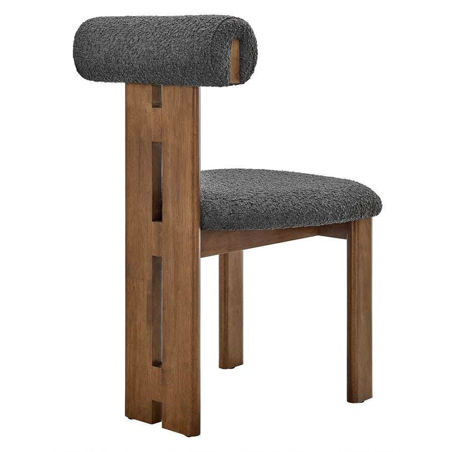 Svendborg Boucle Fabric Dining Chair Set of 2 in Walnut Charcoal