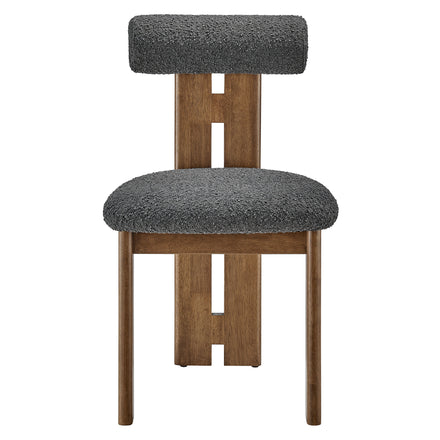 Torian Boucle Fabric Dining Chair Set of 2 in Walnut Charcoal