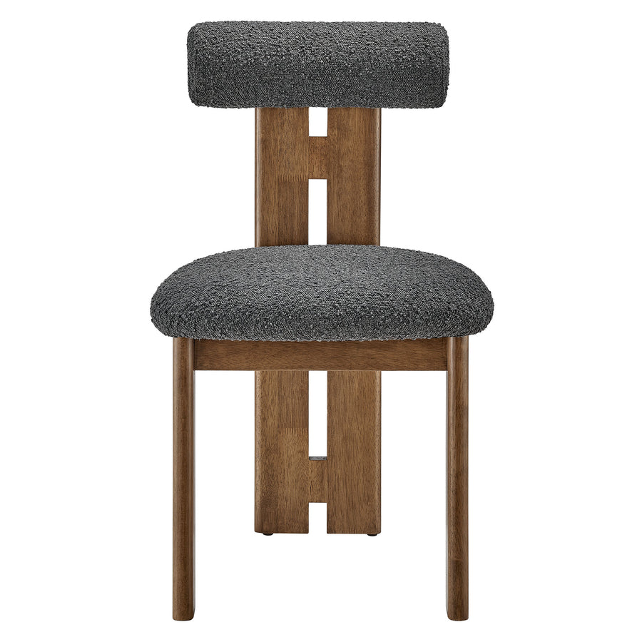 Svendborg Boucle Fabric Dining Chair Set of 2 in Walnut Charcoal