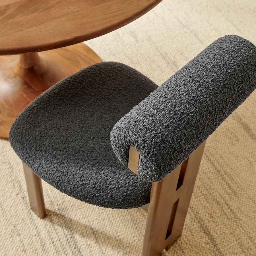 Svendborg Boucle Fabric Dining Chair Set of 2 in Walnut Charcoal