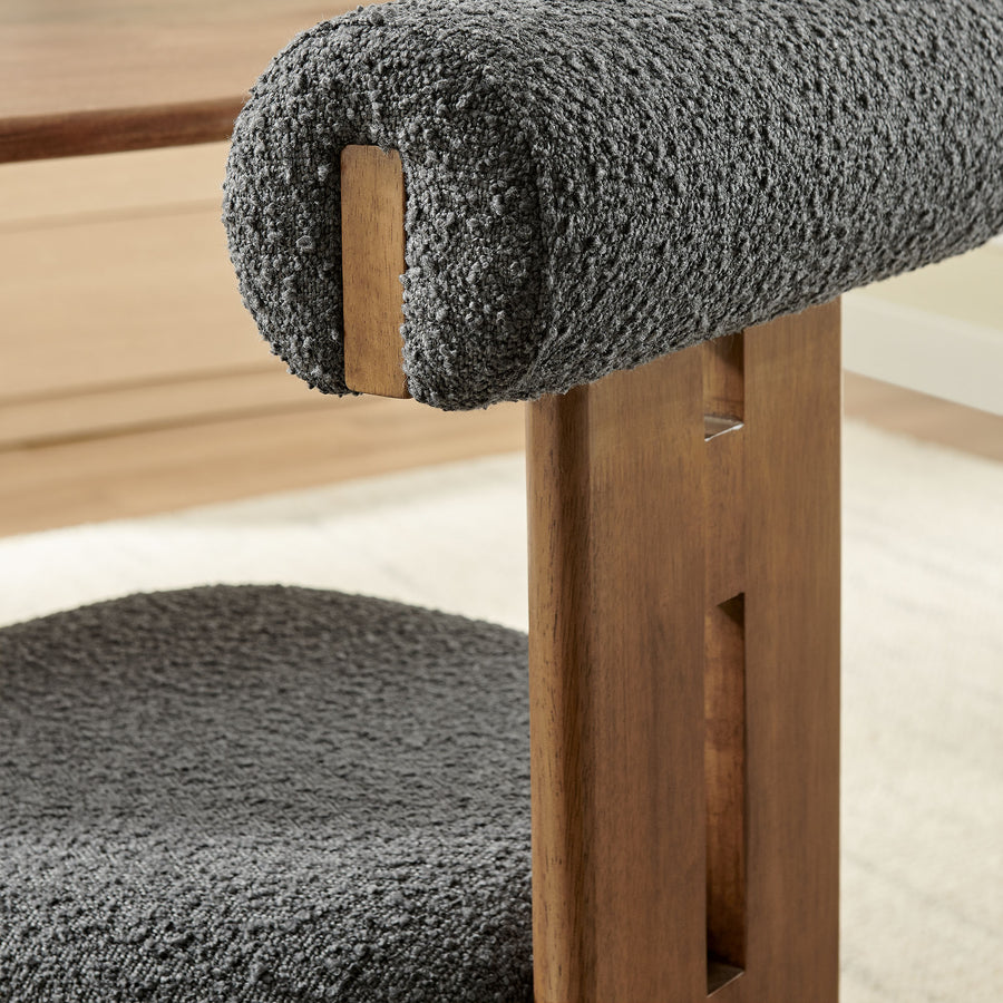 Svendborg Boucle Fabric Dining Chair Set of 2 in Walnut Charcoal