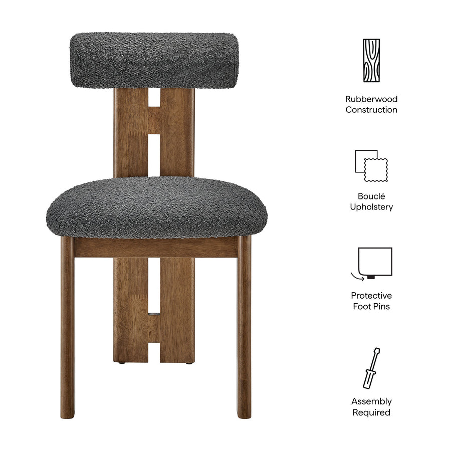 Svendborg Boucle Fabric Dining Chair Set of 2 in Walnut Charcoal
