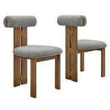 Svendborg Boucle Fabric Dining Chair Set of 2 in Walnut Light Gray