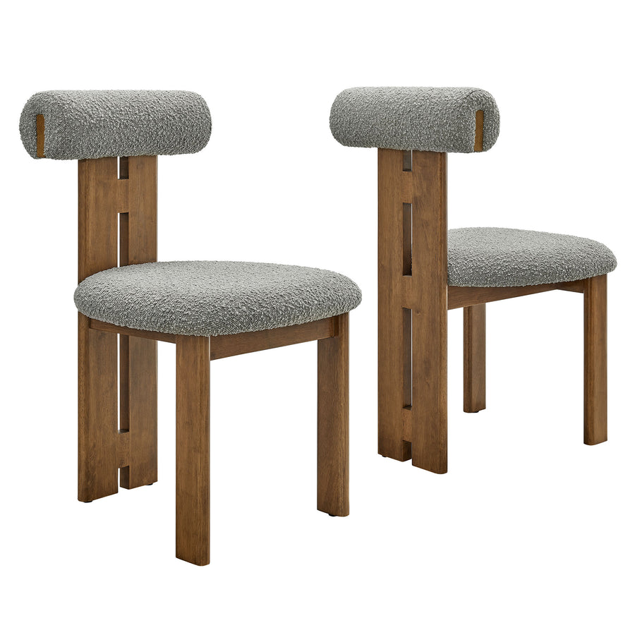 Svendborg Boucle Fabric Dining Chair Set of 2 in Walnut Light Gray