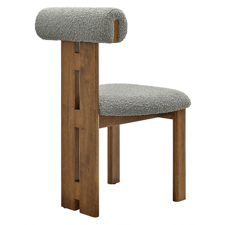 Svendborg Boucle Fabric Dining Chair Set of 2 in Walnut Light Gray