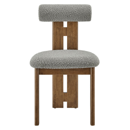 Torian Boucle Fabric Dining Chair Set of 2 in Walnut Light Gray