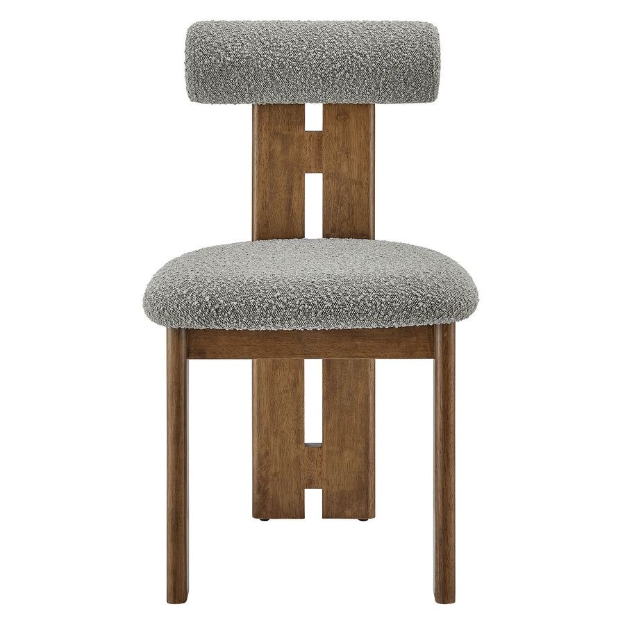 Svendborg Boucle Fabric Dining Chair Set of 2 in Walnut Light Gray
