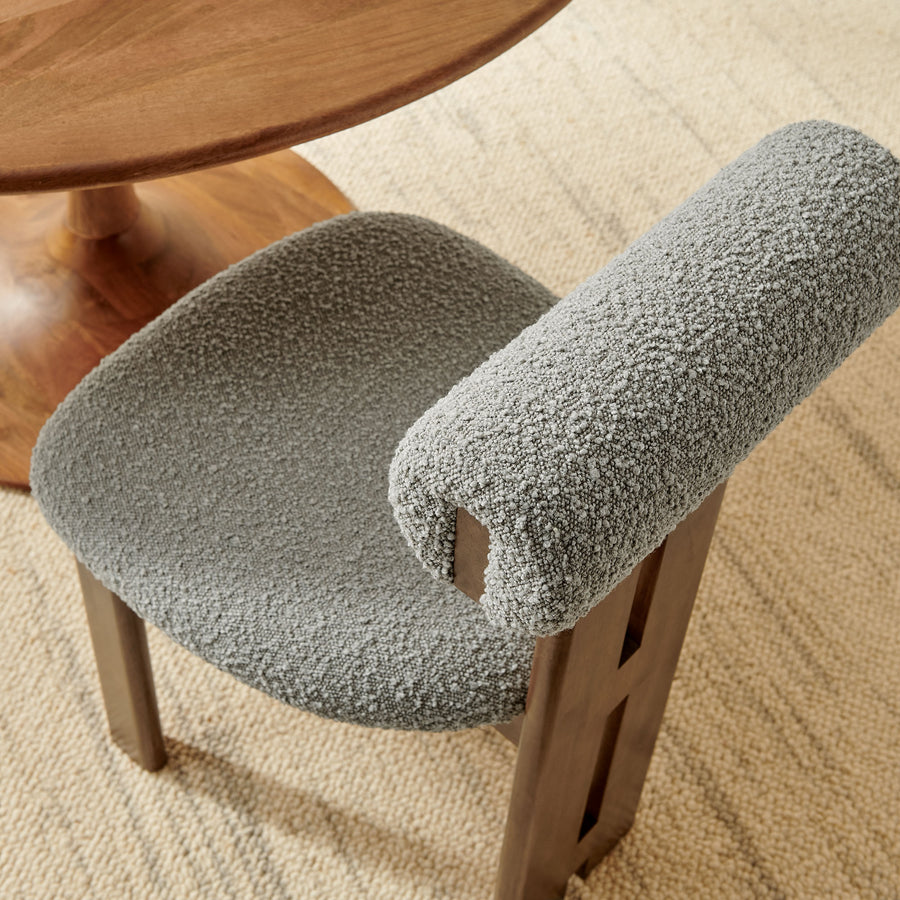 Svendborg Boucle Fabric Dining Chair Set of 2 in Walnut Light Gray