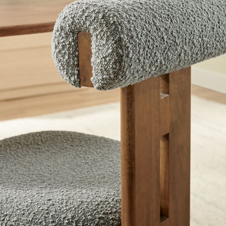 Svendborg Boucle Fabric Dining Chair Set of 2 in Walnut Light Gray