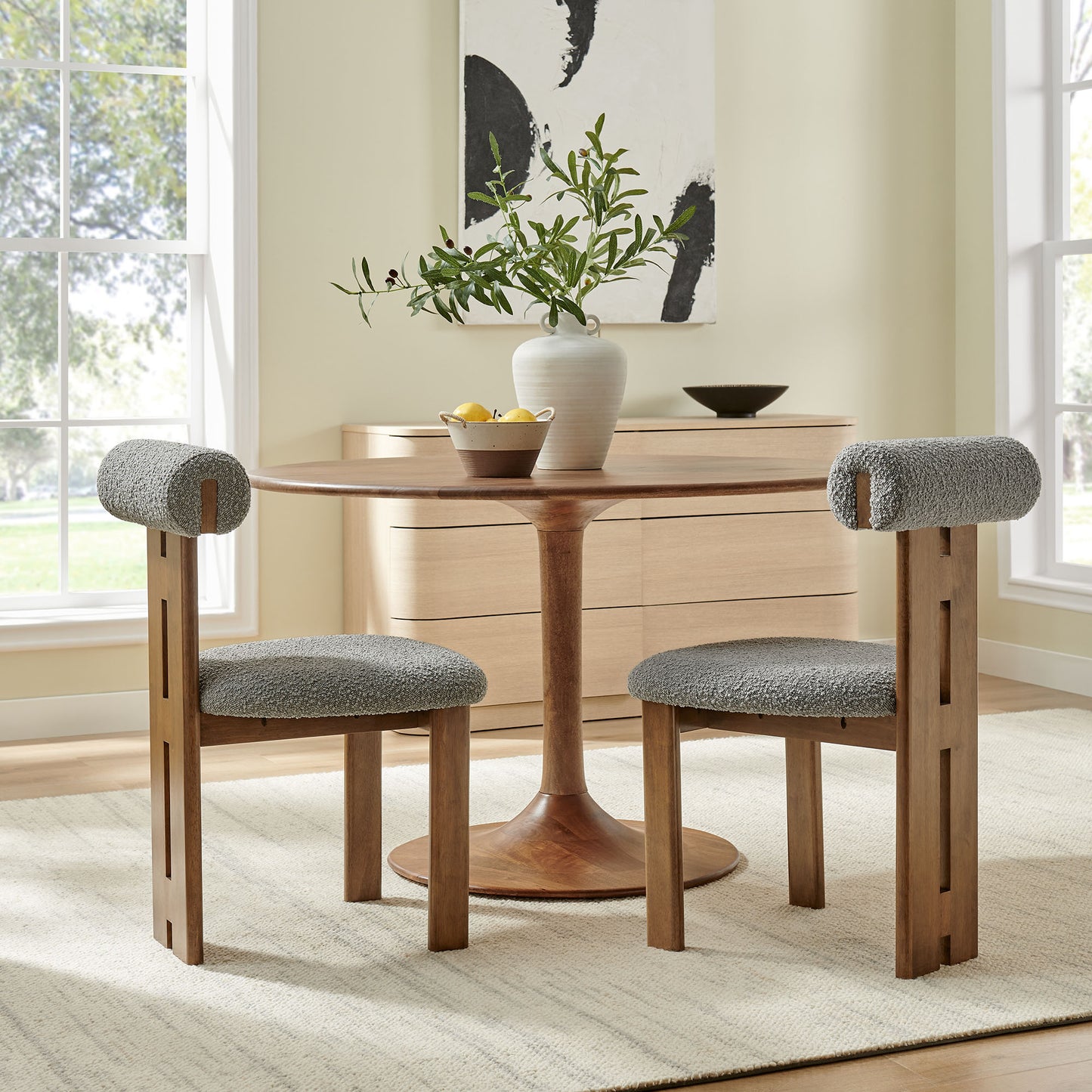 Torian Boucle Fabric Dining Chair Set of 2 by Furniture for America