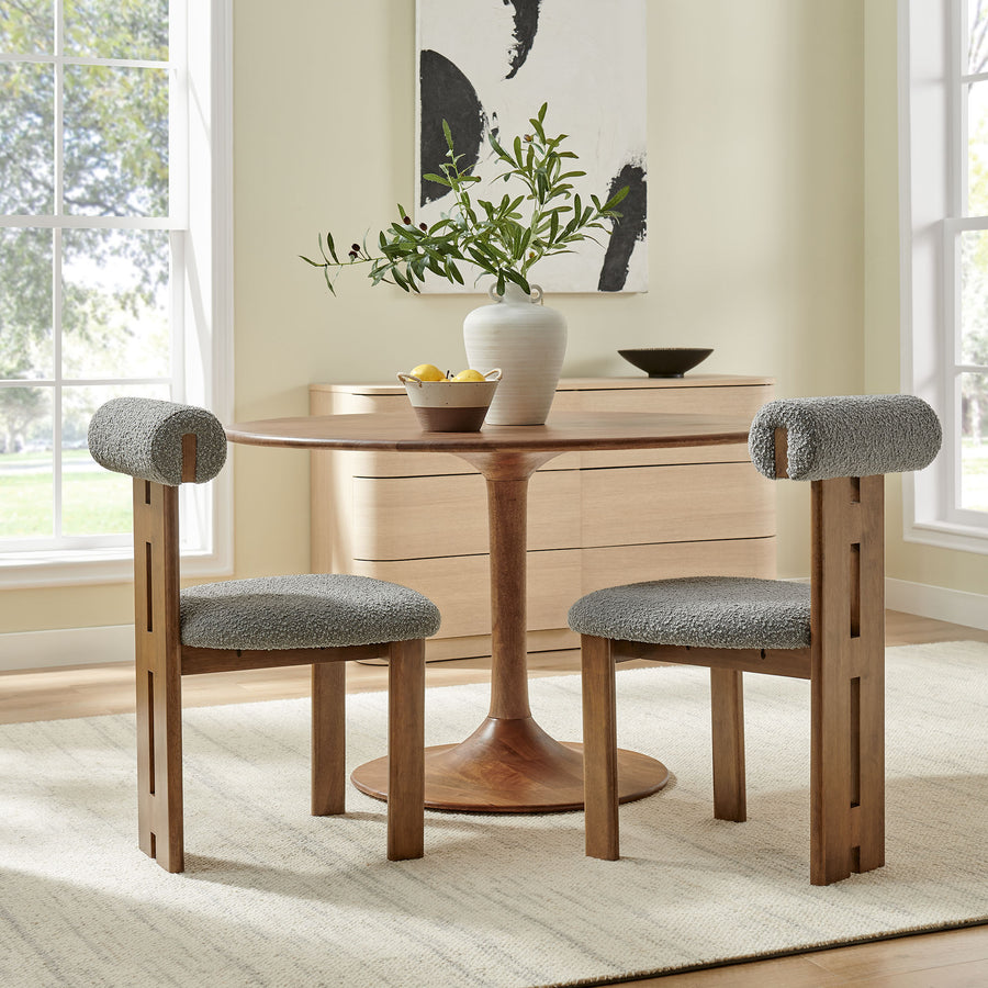 Svendborg Boucle Fabric Dining Chair Set of 2 in Walnut Light Gray
