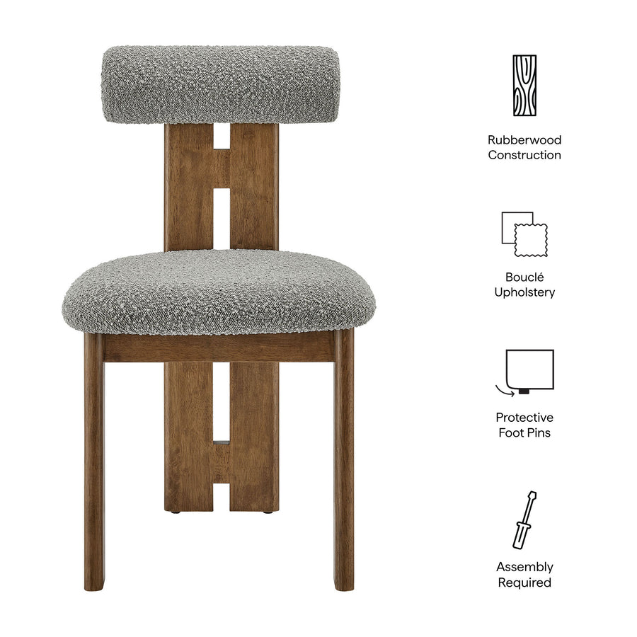 Svendborg Boucle Fabric Dining Chair Set of 2 in Walnut Light Gray