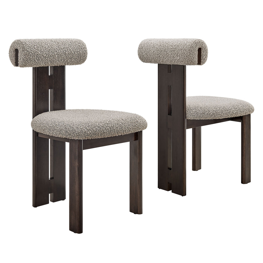 Svendborg Boucle Fabric Dining Chair Set of 2 in Wenge Taupe