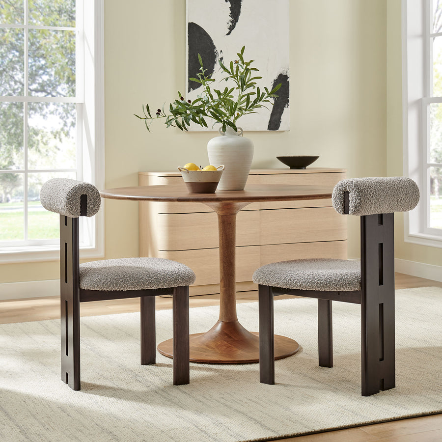 Svendborg Boucle Fabric Dining Chair Set of 2 in Wenge Taupe