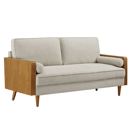 Kellan Heathered Fabric Upholstered Sofa in Walnut Heathered Weave Ivory