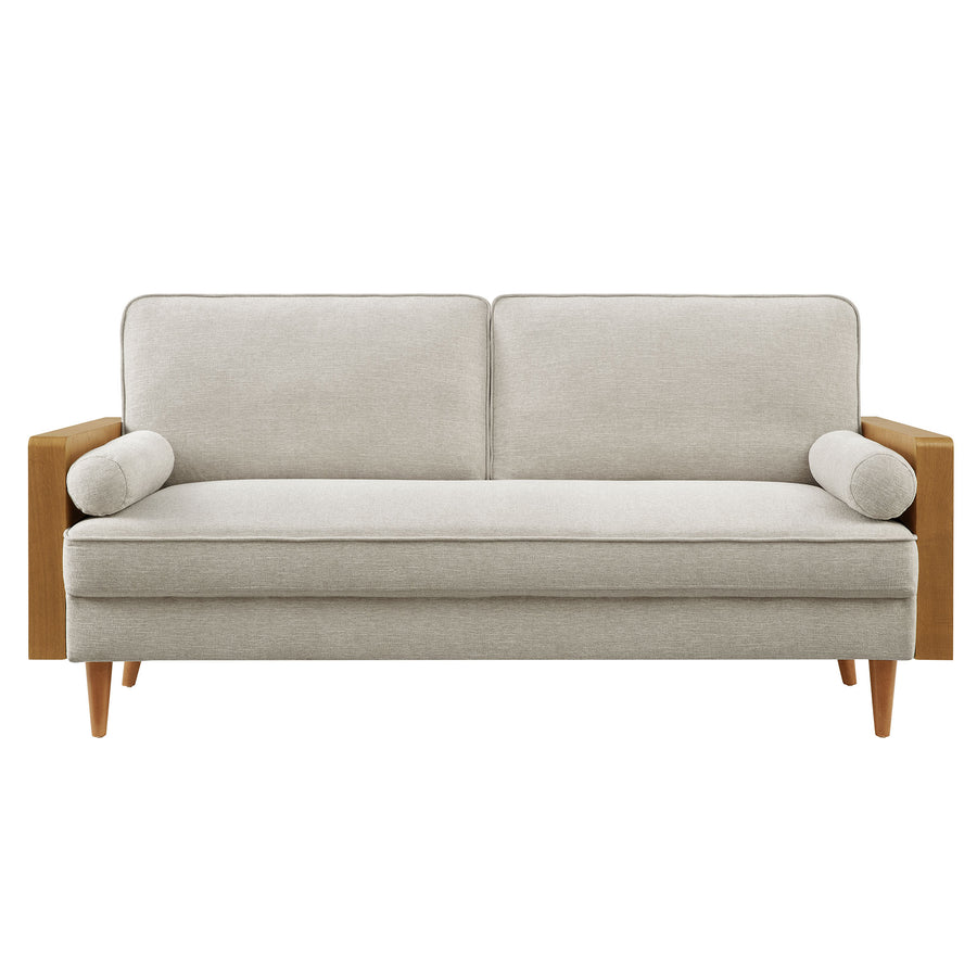 Brook Heathered Fabric Upholstered Sofa in Walnut Heathered Weave Ivory