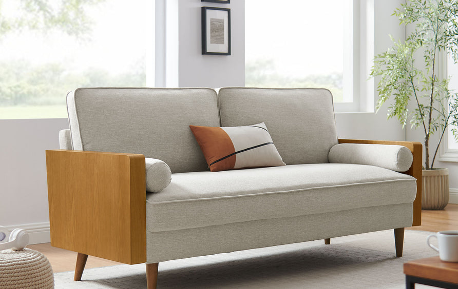 Brook Heathered Fabric Upholstered Sofa in Walnut Heathered Weave Ivory