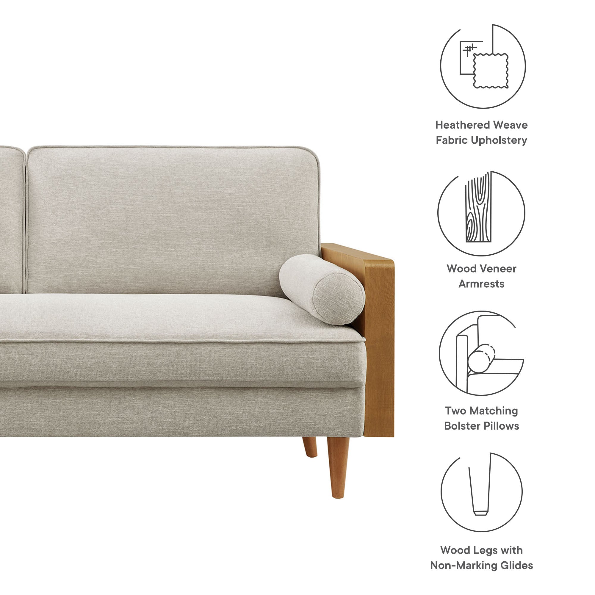 Kellan Heathered Fabric Upholstered Sofa by Furniture for America