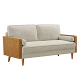 Brook Heathered Fabric Upholstered Sofa in Walnut Heathered Weave Light Beige