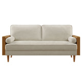 Brook Heathered Fabric Upholstered Sofa in Walnut Heathered Weave Light Beige