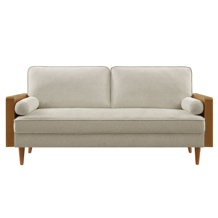 Kellan Heathered Fabric Upholstered Sofa in Walnut Heathered Weave Light Beige