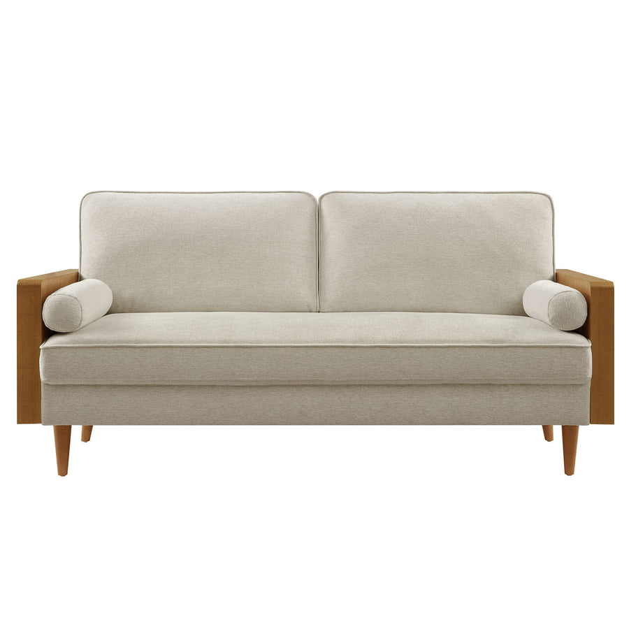 Brook Heathered Fabric Upholstered Sofa in Walnut Heathered Weave Light Beige