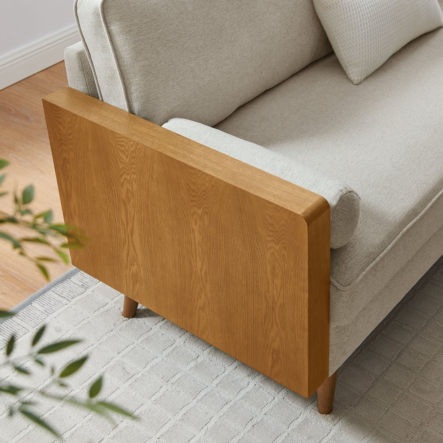 Brook Heathered Fabric Upholstered Sofa in Walnut Heathered Weave Light Beige